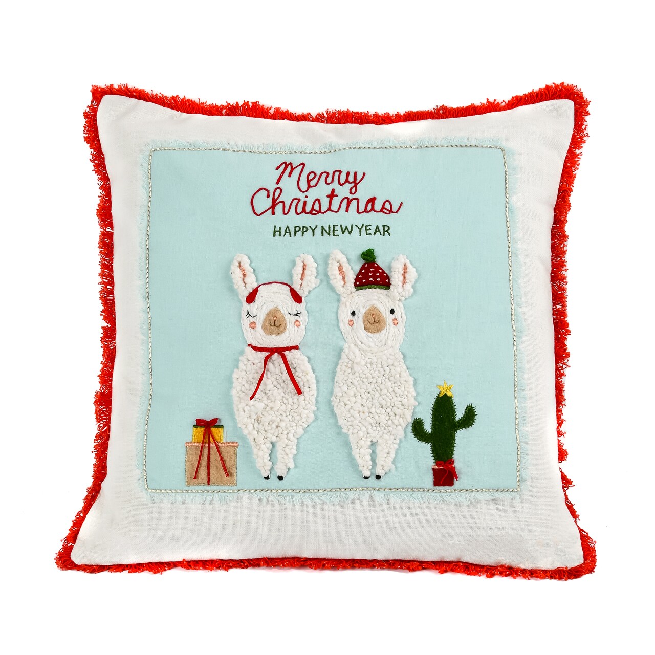 HGTV Home Collection &#x22;Merry Christmas&#x22; Llama Pillow, White, 18 in